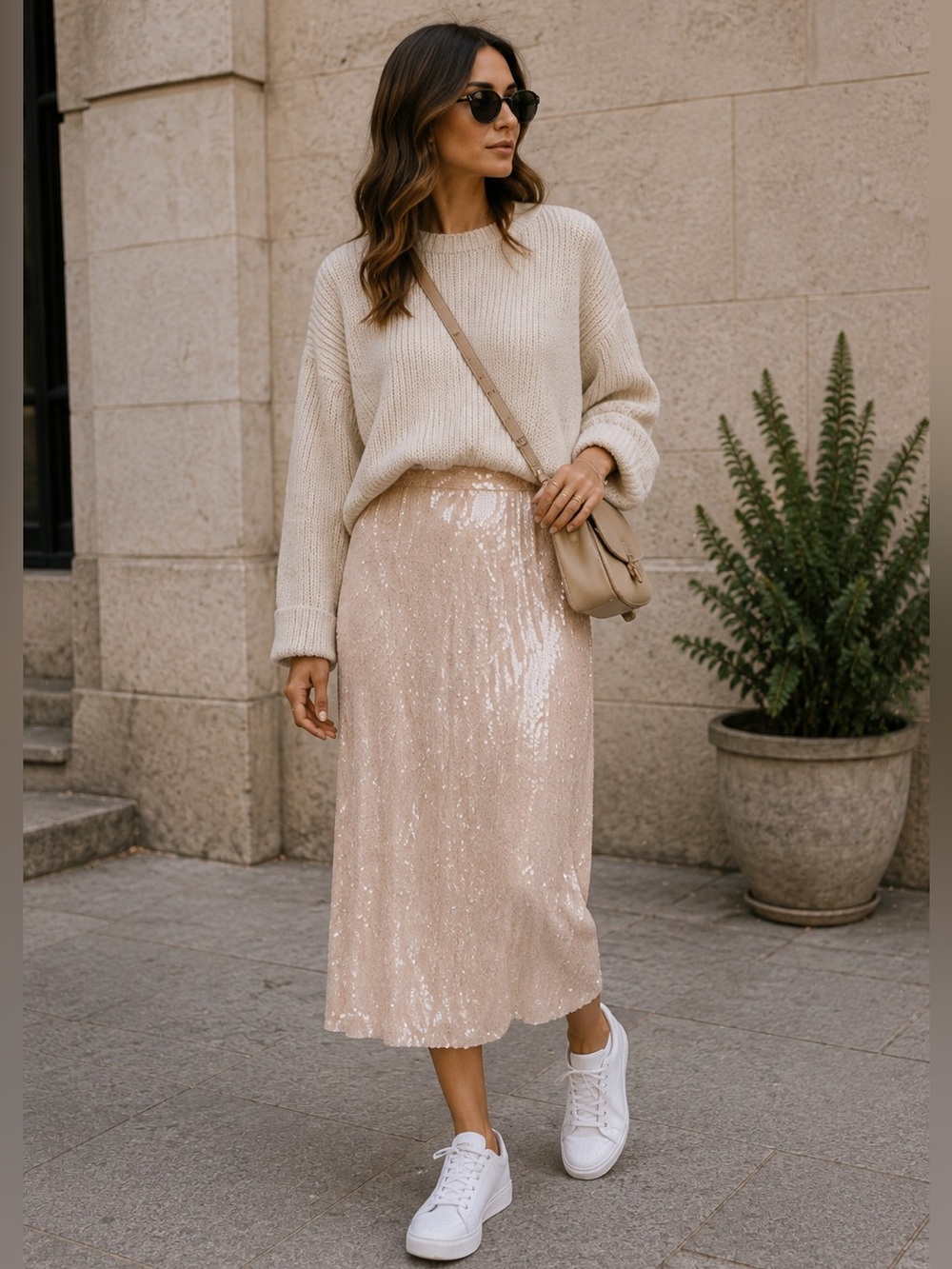 LC Lauren Conrad sequin blush midi skirt